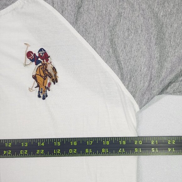 US Polo Assn. Boys Henley sz 18 White with Grey Long Sleeve 2 Player Emblem - Picture 9 of 11